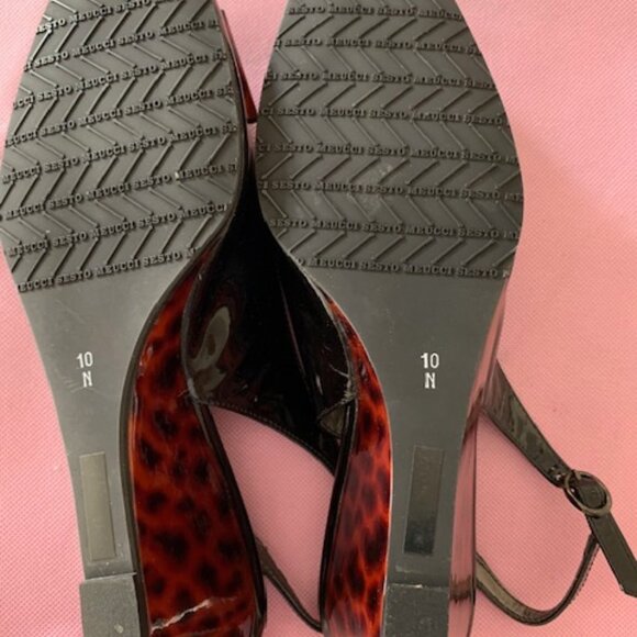 Sesto Meucci Italian evening sandals, black patent/animal patent front bows 10N - Picture 4 of 4